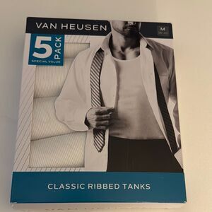 White Tank Top Mens Medium 5 Pack Ribbed Van Heusen